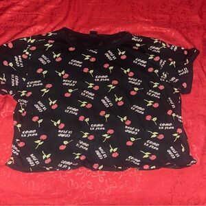 Black Shirt with Red Floral Print